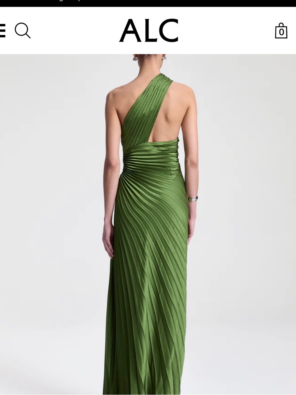 A.L.C. One-Shoulder Olive Green Pleated Gown - Picture 3 of 3